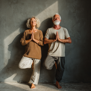 Група літніх людей на заняттях йоги